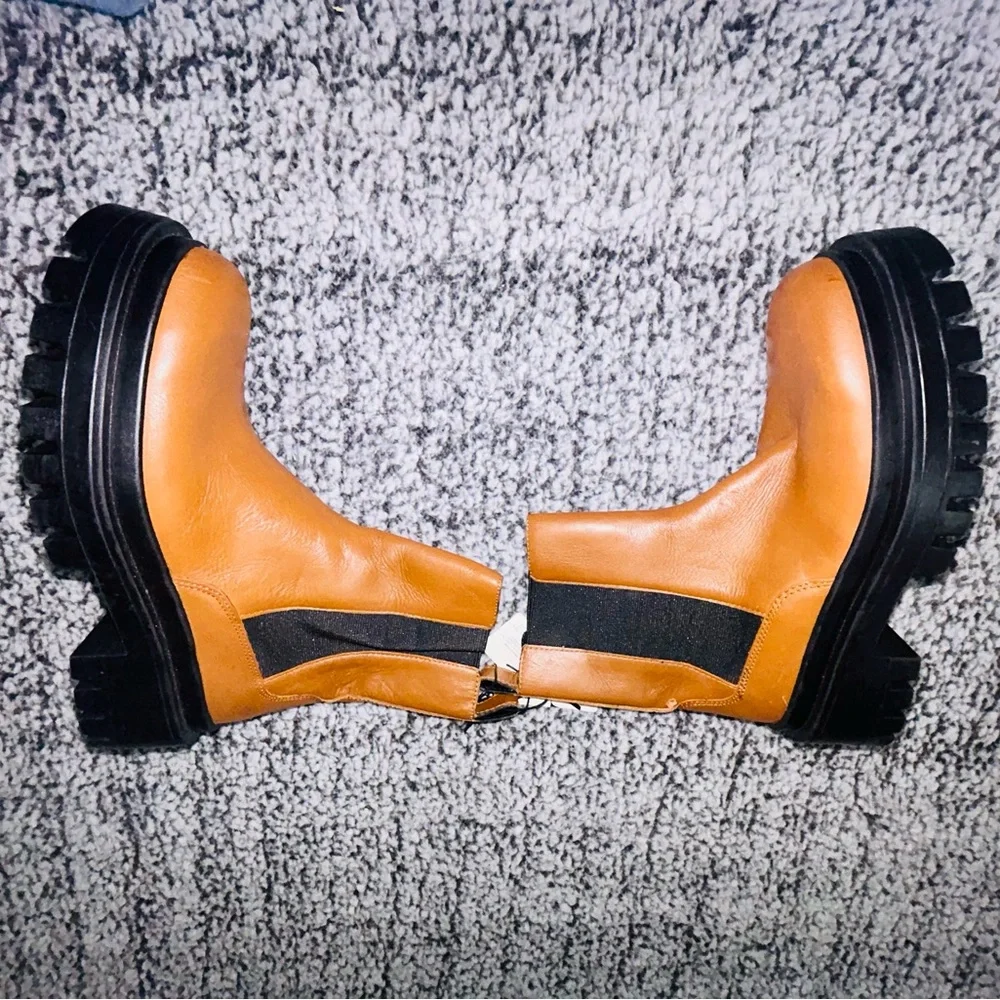 ZARA Tan Leather Ankle Boots - Picture 1 of 10